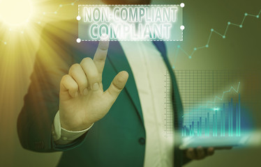 Writing note showing Non Compliant Compliant. Business concept for Resistant to the Rule in...