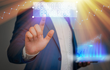 Writing note showing Technological Progress. Business concept for overall Process of Invention...