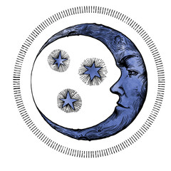 crescent graphic on watercolor isolated on white background