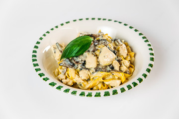 Tagliatelle pasta with cream chicken mushrooms 
