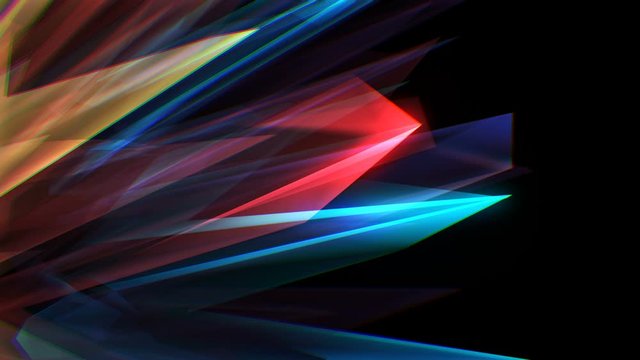 4K Abstract lights on black backgroud. Animation of glowing neon shapes. Dynamic futuristic wallpaper. Colorful light stripes.
