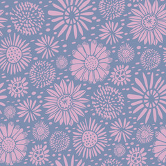 Meadow ditzy spring flowers vector repeat pattern. Pattern for fabric, backgrounds, wrapping, textile, wallpaper, apparel. Vector illustration