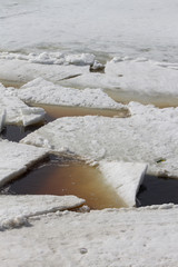 early spring ice melts on the river