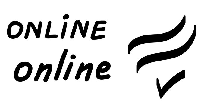 Online, hand drawn lettering calligraphy illustration. Vector eps brush trendy isolated on white background.