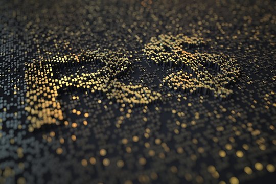 Golden numbers bars compose BRL Brazilian real symbol on black background. 3D rendering