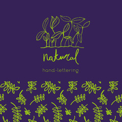 Organic food labels. Natural healthy fresh diet products icons. Green vegan badges. Hand lettering. Trendy vector logo for ethical agriculture, bio concept, natural cosmetics, local market.