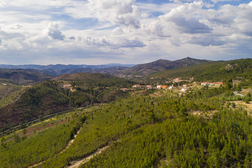 Fototapeta na wymiar Vila de Rei drone aerial landscape view of beautiful nature landscape with green and yellow trees, in Portugal