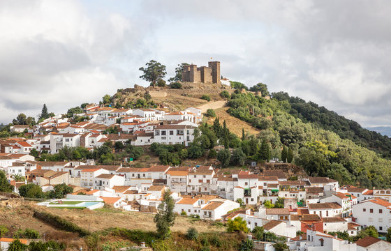 a view over Cortegana town and the castle, province of Huelva, Andalusia, Spain