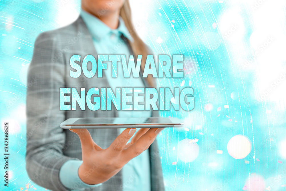 Poster Conceptual hand writing showing Software Engineering. Concept meaning Program Development in Systematic Quantifiable approach