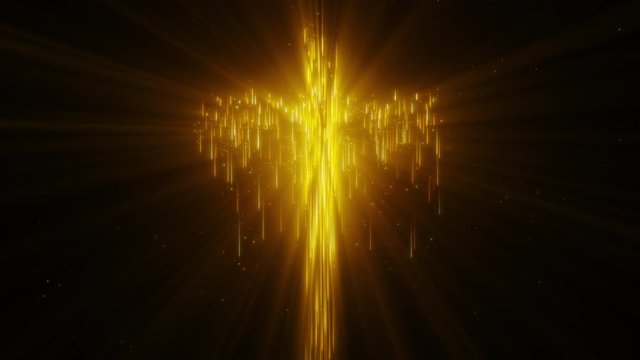 Isolated Falling Golden Light Streak Holy Cross Looping Background