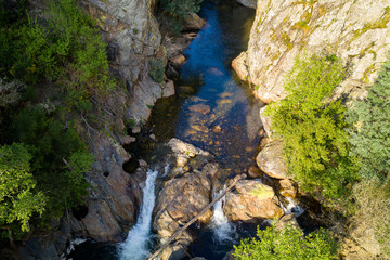 Amazing waterfalldrone aerial panoramic view in Fragas de Sao Simao, Portugal