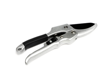 Scissors for pruning branches isolated on a white background. Secateurs. Gardening tools