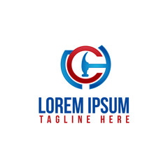 Letter C vector icon with hammer from construction symbol