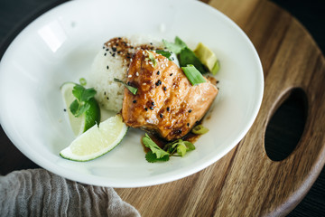 Salmon Fillet Over Steamed Rice