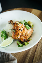 Salmon Fillet Over Steamed Rice