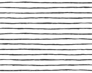 Hand drawn seamless pattern with black horizontal stripes on a white background. Can be used for printing fashion textile design.