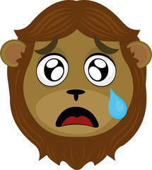 Vector illustration of a cartoon lion's face, with a tearful expression