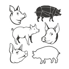 Farm Fresh Pork Meat Emblems. Design Elements For Logo, Label, Sign