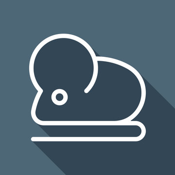 recommend clip art: Mouse or rat, animal, outline design. White flat icon with long shadow on blue background