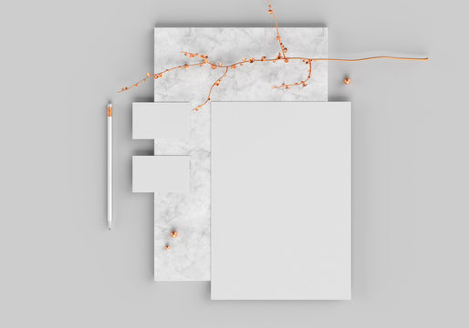 Base White Logo Mockup Template For Branding Identity On Gray Marble Background For Graphic Designers Presentations And Portfolios. 3D Rendering.