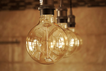 A row of lamps in the modern bathroom of the contemporary apartment