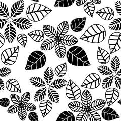black and white sections flowers seamless pattern 