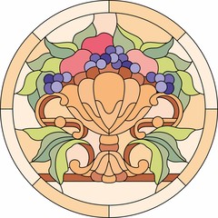 the stained glass window vase with fruit