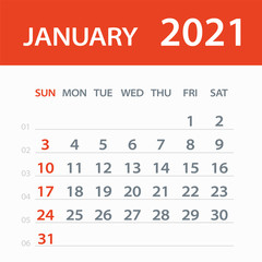 January 2021 Calendar Leaf - Vector Illustration