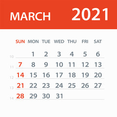 March 2021 Calendar Leaf - Vector Illustration