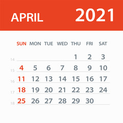 April 2021 Calendar Leaf - Vector Illustration