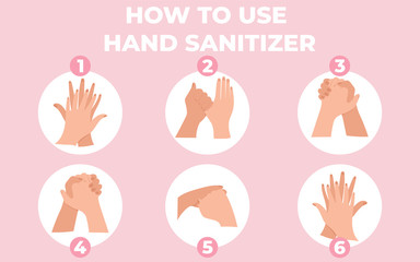 Personal hygiene wash hands alcohol sanitizer gel. Infographic how to use sanitizer to make base hygiene like a disease prevention.