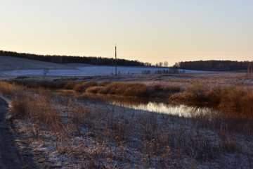 High-voltage power lines landscape in the Urals