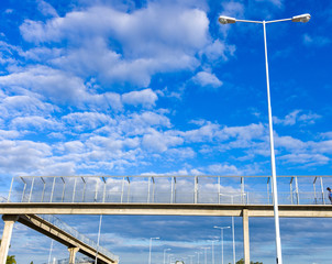 Bridge at National highway 14 in the province of Entre Rios Argentina. highway out of town lighting the signs.