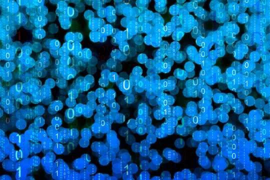Blue dot matrix digital background. Computer language matrix. Cyber war and digital data transfer theme. Ai and data analysis concepts.