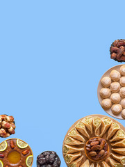 Festive collage with various sweet dishes of Arabic cuisine. Copy space for your text