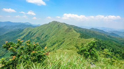 Beautiful Pat Sin Leng (8 mountains) Range of Hong Kong with ridges (Wilson Trail) visible on...