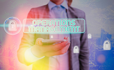 Text sign showing Operations Management. Business photo showcasing ensure Inputs to Output the...