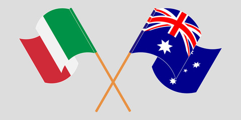 Crossed and waving flags of Australia and Italy