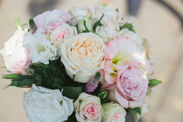 bridal bouquet of white and pink roses