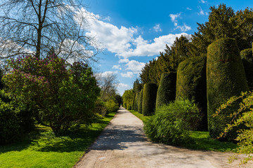 Lednice, Czech republic,  Lednice Chateau with beautiful gardens and parks on sunny spring day. Lednice-Valtice Landscape, South Moravian region. UNESCO World Heritage Site.