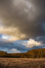 evening landscape with rain Cumulus clouds