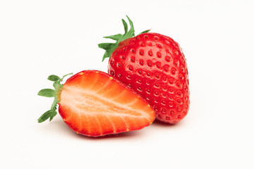 Fresh strawberries were placed on a white background
