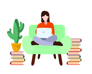 Illustration of a flat education design concept. Distant education. Children study from home. Online education, training and course, investment in education, vector illustration.