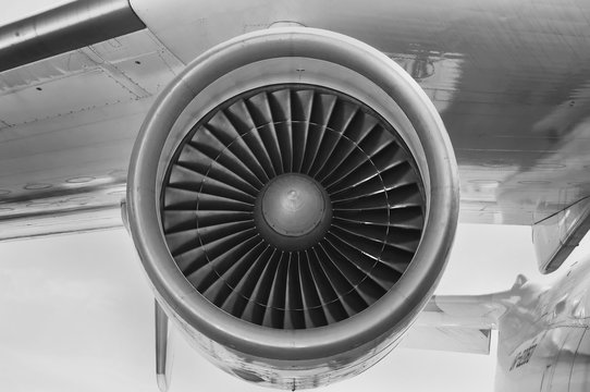 Mriya jet engine with black and white filter