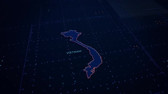 3d render of Vietnam map. Camera flying through digital space.