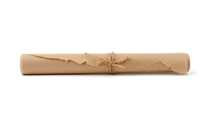 twisted roll of brown paper tied with a rope