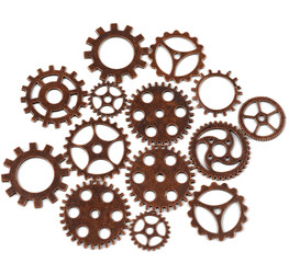 copper various cogs isolated on white background