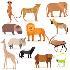 Big Set with Cute African Animals on White