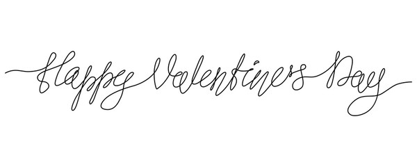 Continuous line drawing. Lettering. Happy Valentine's Day. Black isolated on white background. Hand drawn vector illustration. 