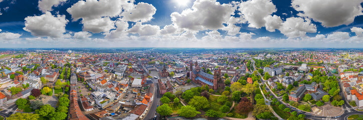 360° aerial view of worms city and dom st. peter  in germany